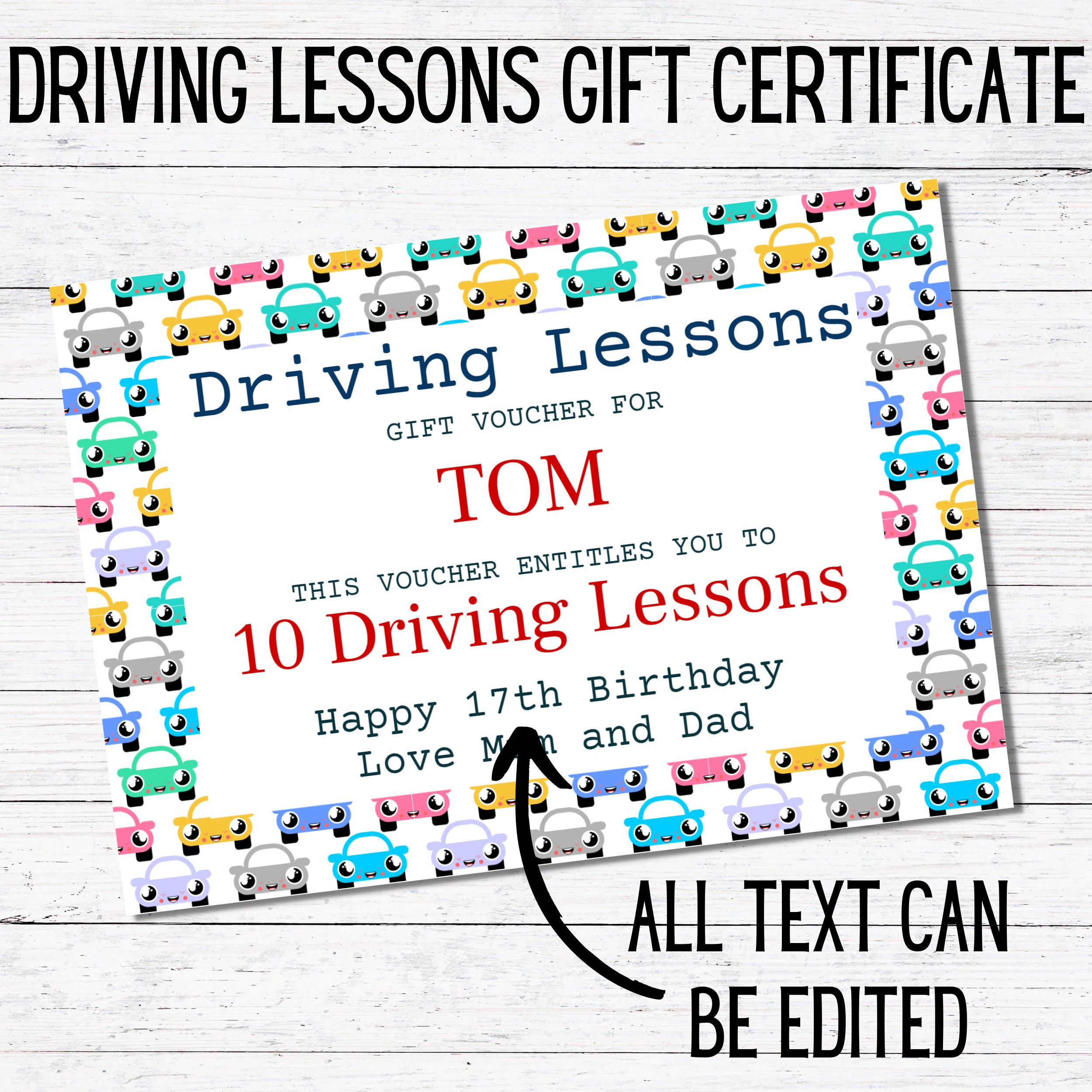 Driving Lessons Voucher Template : Driving Lesson Gift Editable Voucher