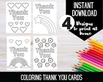 PRINTABLE Thank You Coloring Cards | Color your own thank you card | DIGITAL DOWNLOAD | Coloring activity for kids | Print at home cards
