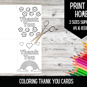 PRINTABLE Thank You Coloring Cards Color your own thank you card DIGITAL DOWNLOAD Coloring activity for kids Print at home cards image 3