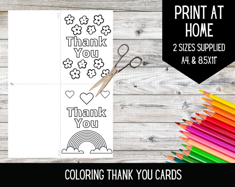 PRINTABLE Thank You Coloring Cards Color your own thank you card DIGITAL DOWNLOAD Coloring activity for kids Print at home cards image 3