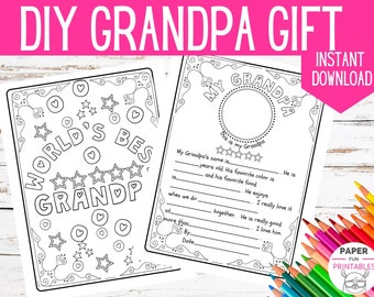Alles over mijn opa. Printbaar vaderdagcadeau van kleinkinderen. Vul de lege plekken in en kleur voor opa. DIY-opacadeau van kleinkinderen