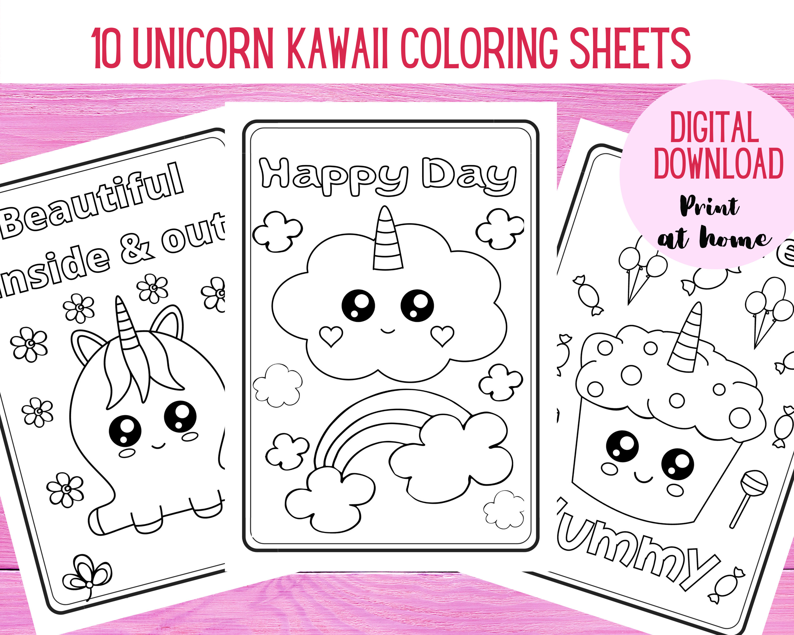 unicorn coloring pages 10 cute unicorn kawaii coloring etsy australia