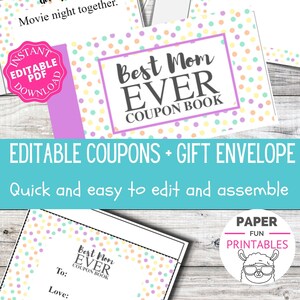 Cadeau de la fête des mères : cadeau de livre de coupons pour la fête des mères pour maman. Coupons imprimables bricolage pour la fête des mères pour maman. Cadeau d&#39;anniversaire pour maman.