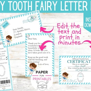 Carta del Ratoncito Pérez para niño. Kit Ratoncito Pérez EDITABLE INSTANTÁNEO. Certificado de pérdida de diente. Primer diente. Diente perdido Nota imprimible del Ratoncito Pérez