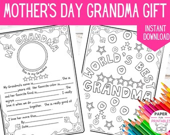 Grandma Mother's Day Printable, All About Grandma, Mother's Day Grandma Gift,  Grandma birthday. Gift from grandkids.