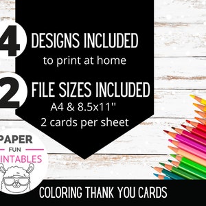 PRINTABLE Thank You Coloring Cards Color your own thank you card DIGITAL DOWNLOAD Coloring activity for kids Print at home cards image 4