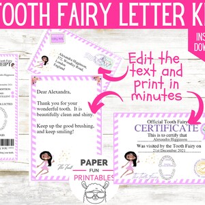 Tooth Fairy Letter| INSTANT EDITABLE Black Tooth Fairy Kit With Afro American Tooth Fairy. Dark skin fairy Printable tooth fairy note