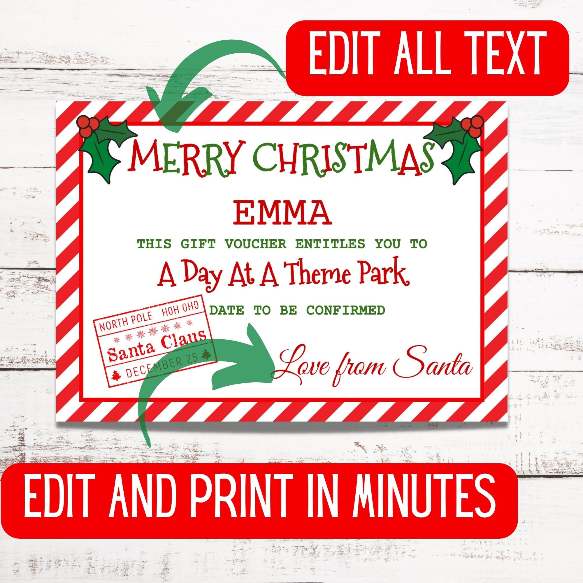 Christmas Gift Voucher Template Editable Voucher Christmas Etsy