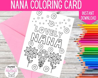 PRINTABLE coloring card for Nana. Color your own Nana card for Grandma. Nana gift from grandkids. Instant DOWNLOAD