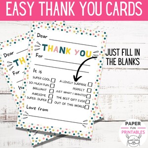 PRINTABLE Thank You Cards for Kids | Fill in the Blanks Thank You Card ...