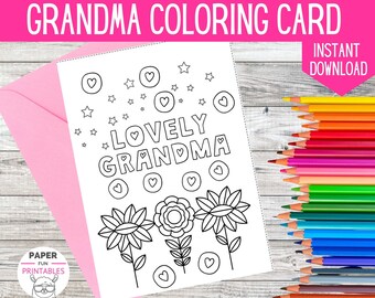 Printable coloring card for Grandma. Color your own Grandma card for Mothers Day or Grandma birthday. Gift from grandkids. Instant DOWNLOAD