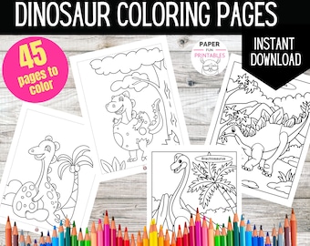 Dinosaur Coloring Book : Dinosaur Coloring Pages | 45 Printable Dinosaur coloring sheets |Dinosaur birthday activity | Boys birthday party