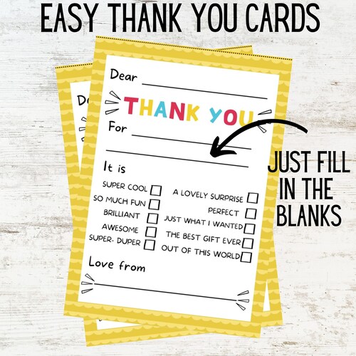 Printable Kids Thank You Note Template Kids Thank You Card - Etsy