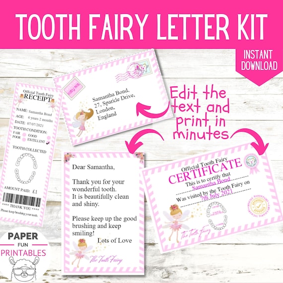 Tooth Fairy Letter INSTANT EDITABLE Personalized Tooth Fairy - Etsy