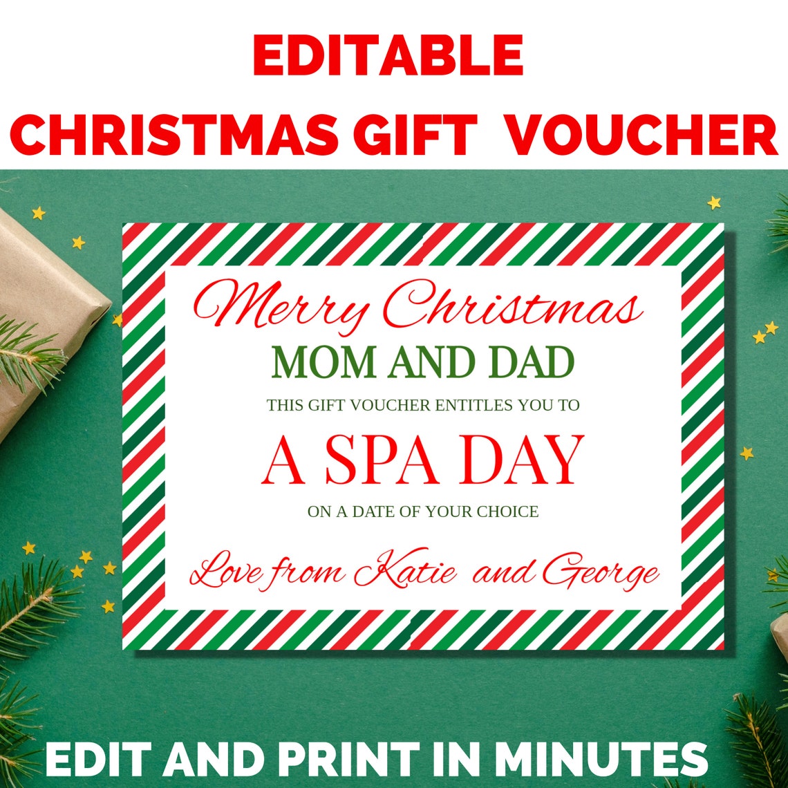 Christmas Gift Voucher Template : Editable Voucher Christmas | Etsy UK
