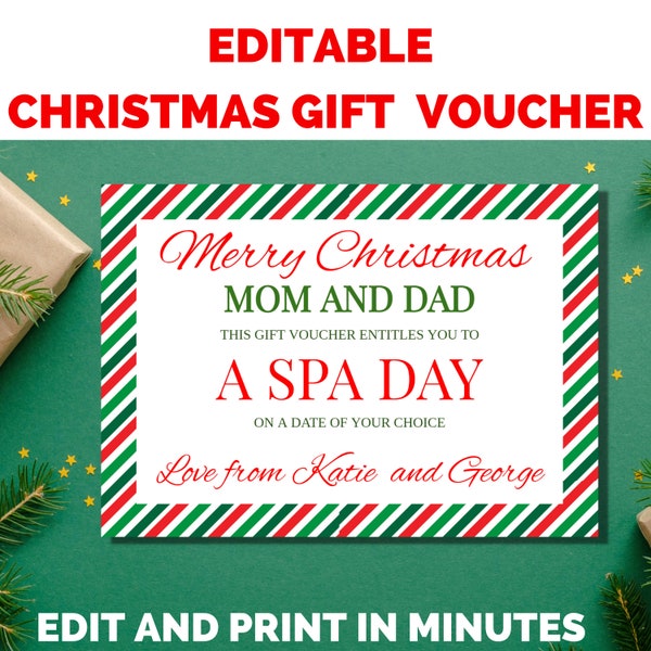 Christmas Gift Voucher Template : Editable voucher, Christmas gift certificate. Christmas voucher. Editable gift card. Last minute gift.