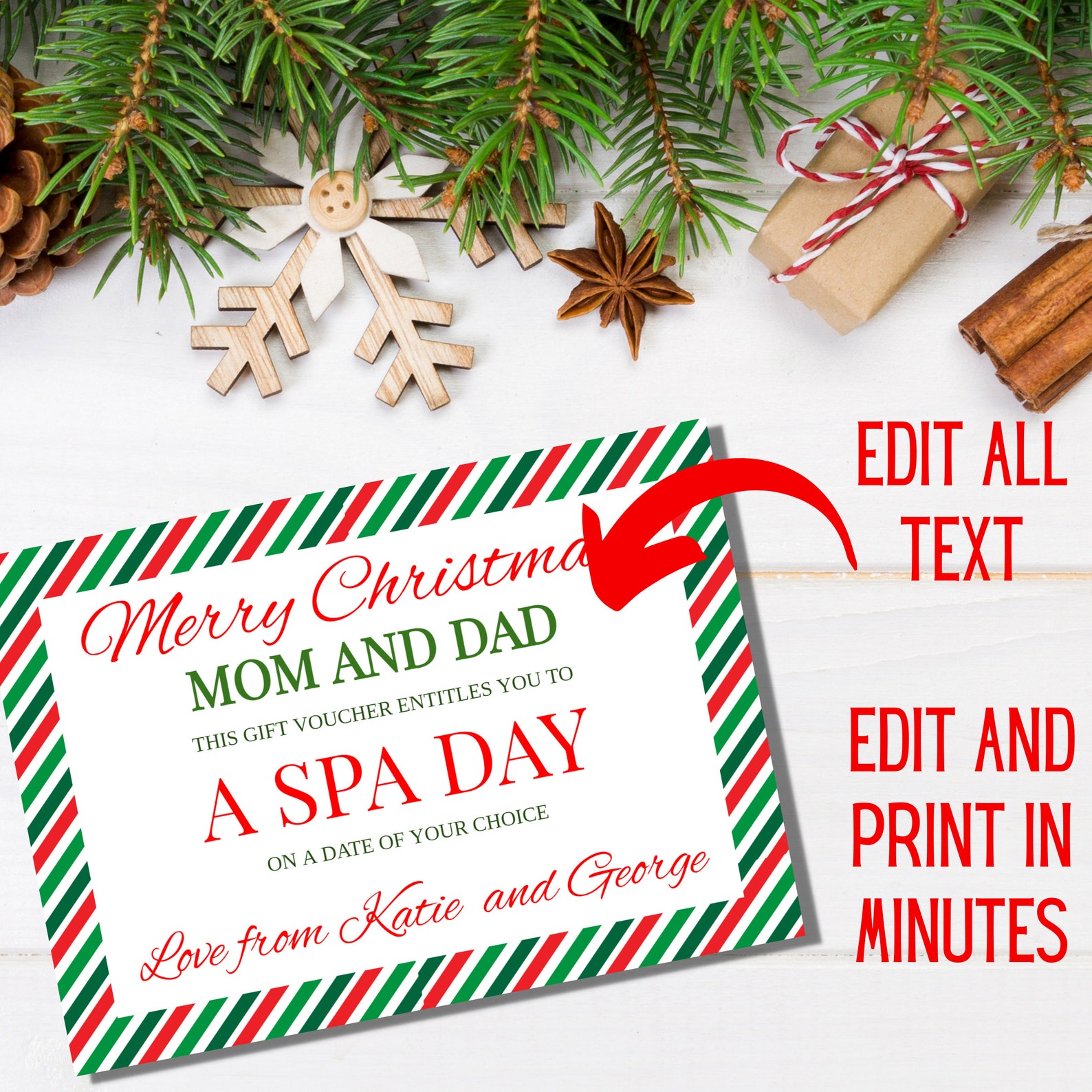 Christmas Gift Voucher Template : Editable Voucher, Christmas Gift