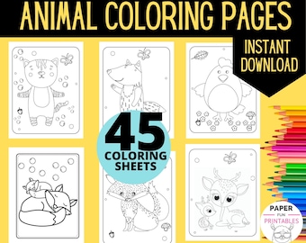 Páginas para colorir de animais: 45 animais para colorir | Folhas para colorir para imprimir |Coloração de animais da floresta| Animal fofo para colorir para meninos e meninas