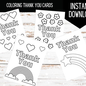 PRINTABLE Thank You Coloring Cards Color your own thank you card DIGITAL DOWNLOAD Coloring activity for kids Print at home cards image 2