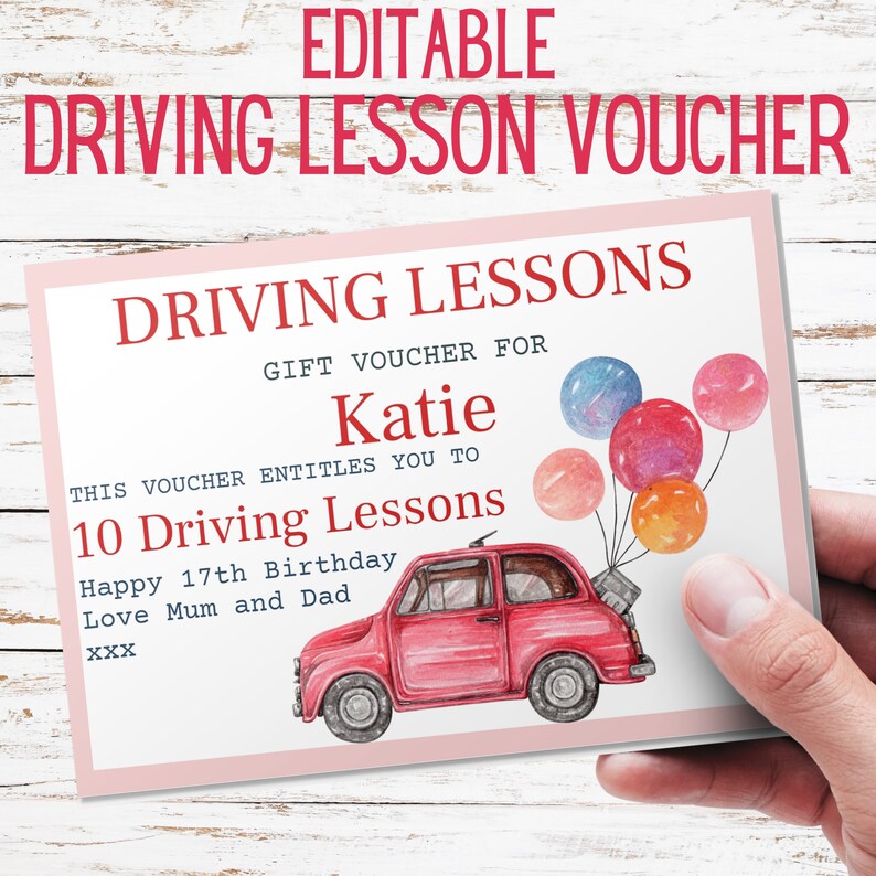 Driving Lessons Voucher Template Driving Lesson Gift Editable Voucher Learner Driver 17th