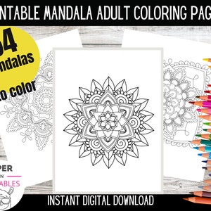 Printable Mandala 54 Adult Coloring Pages| Stress Relief, Relaxing Coloring | Mandala coloring  | Instant digital DOWNLOAD