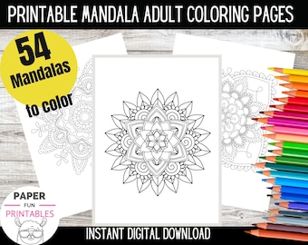 Printable Mandala 54 Adult Coloring Pages| Stress Relief, Relaxing Coloring | Mandala coloring  | Instant digital DOWNLOAD