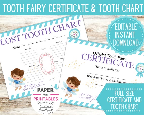 Boy Tooth Fairy Certificate for First Tooth and Printable - Etsy UK