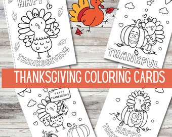 Thanksgiving kleurkaarten | DIY Thanksgiving-kaart DIGITALE DOWNLOAD | Thanksgiving-kleuractiviteit | Thanksgiving-activiteit voor kinderen