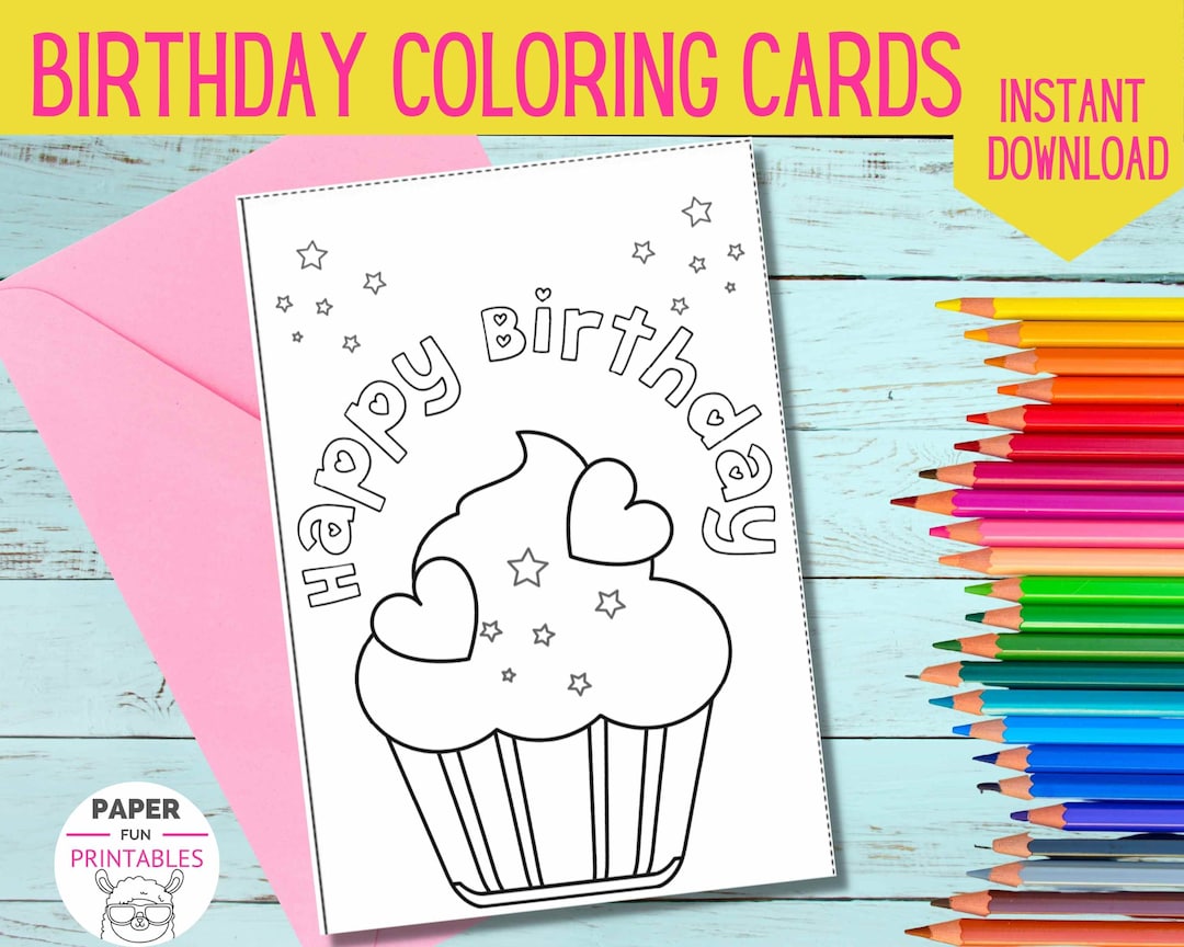 BIRTHDAY Coloring Card  Color Your Own DIY Happy Birthday