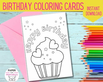 Tarjeta para colorear CUMPLEAÑOS / Colorea tu propia tarjeta de feliz cumpleaños DIY / DESCARGA digital / Tarjetas de felicitación para colorear para niños /