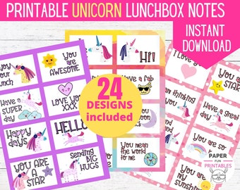 PRINTABLE Lunch Box Cards | UNICORN lunch notes for kids | Instant DOWNLOAD | Lunchbox note card | Positivity notes