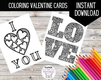 LOVE Coloring Card | DIY Valentine card | Kids' Mandala coloring card for Valentine's Day | Instant digital DOWNLOAD | Print at home card