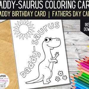Tarjeta para colorear IMPRIMIBLE para papá. Colorea la tarjeta del Día del Padre o la tarjeta de cumpleaños para papá. Tarjeta de papá dinosaurio. Descarga instantánea