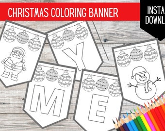 Printable Christmas Banner, Kids Christmas Activity. Merry Xmas Bunting, Christmas banner PDF, DIY Decorations, INSTANT Download