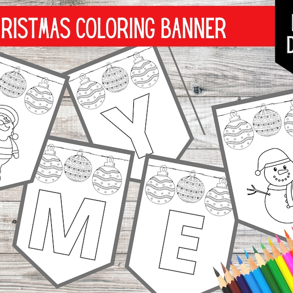 Printable Christmas Banner, Kids Christmas Activity. Merry Xmas Bunting, Christmas banner PDF, DIY Decorations, INSTANT Download