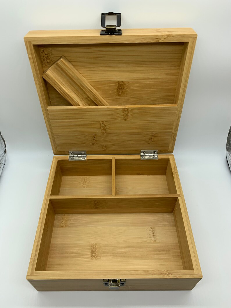 Stash Box for Weed With Rolling Tray Large Storage Bamboo Etsy