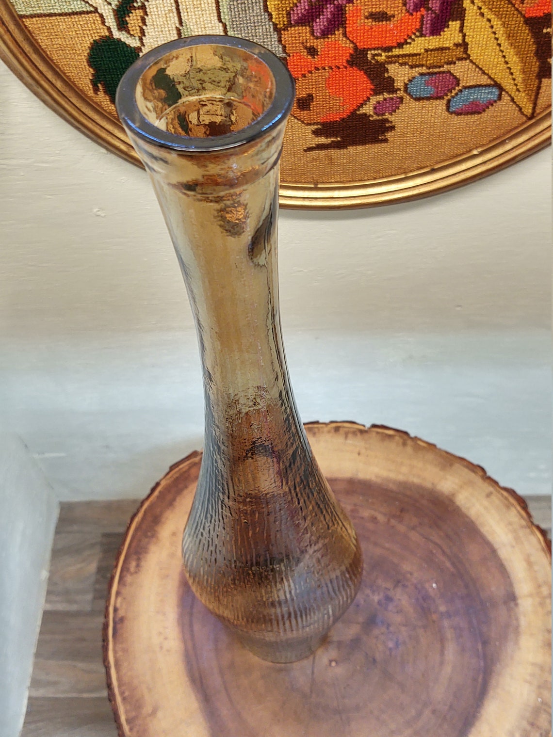Vintage Long Neck Olive Glass Vase Etsy