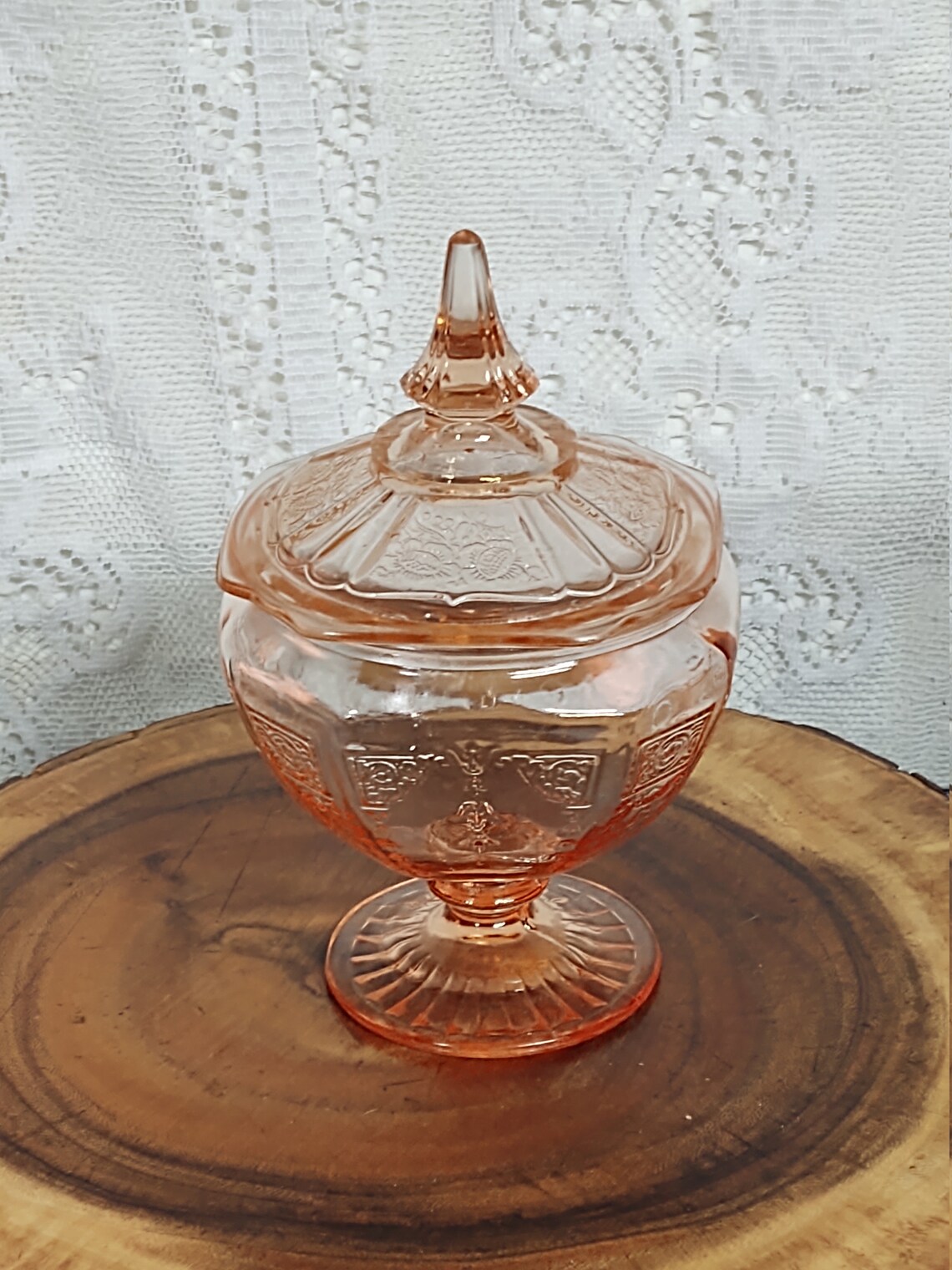 Anchor Hocking pink depression glass covered pedestal candy Etsy