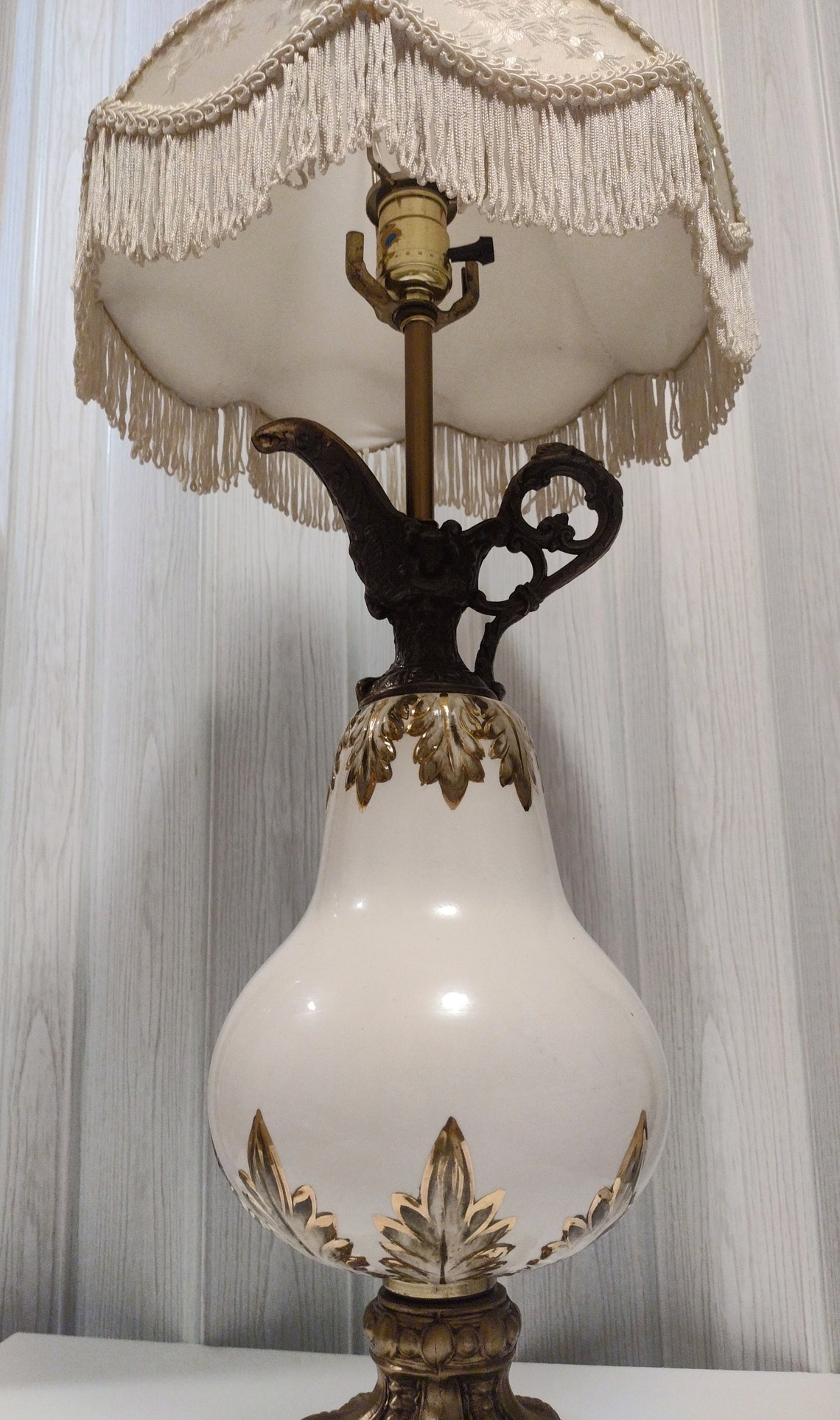 Vintage white pitcher table Lamp Etsy