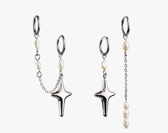 Earrings " CONSTELLATION - silver " Handmade Jewelry, Silver Dainty Earrings, Stainless Steel, Freshwater Pearls, Trendy Women Gift