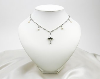 Necklace " CONSTELLATION - silver " Handmade Jewelry, Silver Dainty Necklace, Stainless Steel, Freshwater Pearls, Trendy Women Gift