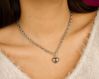 Necklace " SWEETHEART - silver " Handmade Jewelry, Silver Dainty Necklace, Stainless Steel, Trendy Women Gift