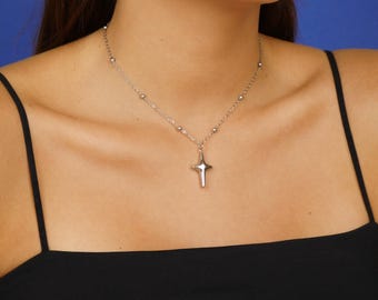 Necklace " SPARKLE - silver " Handmade Jewelry, Gold Dainty Necklace, Stainless Steel, Trendy Women Gift