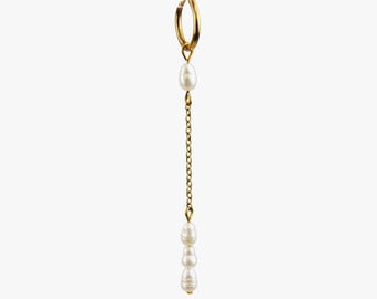Long Pearl Gold Single Earring BEAMING (Sold individually) - Dainty Handmade Jewelry, Stainless Steel, Freshwater Pearl, Trendy Women Gift