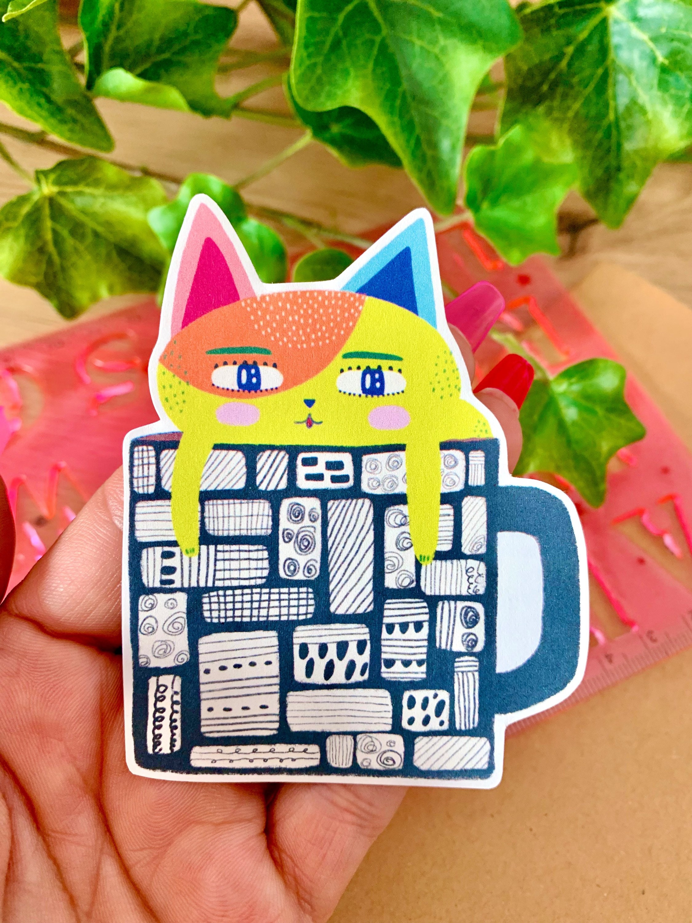 Large CAT Tea/coffee Cup StickerCute Cat Sticker for planner Etsy