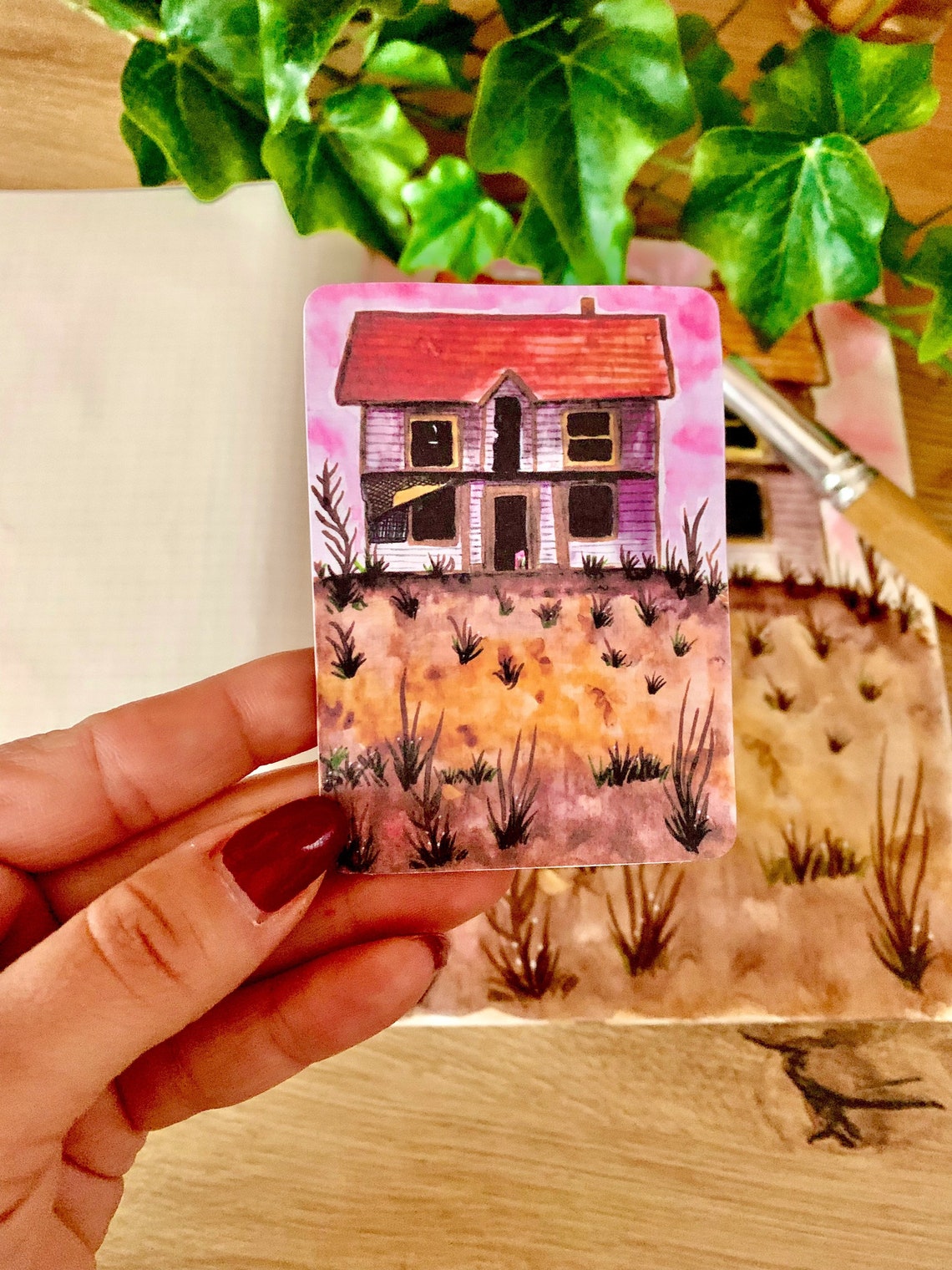 Abandoned House Watercolor Illustrated Stickersticker for Etsy