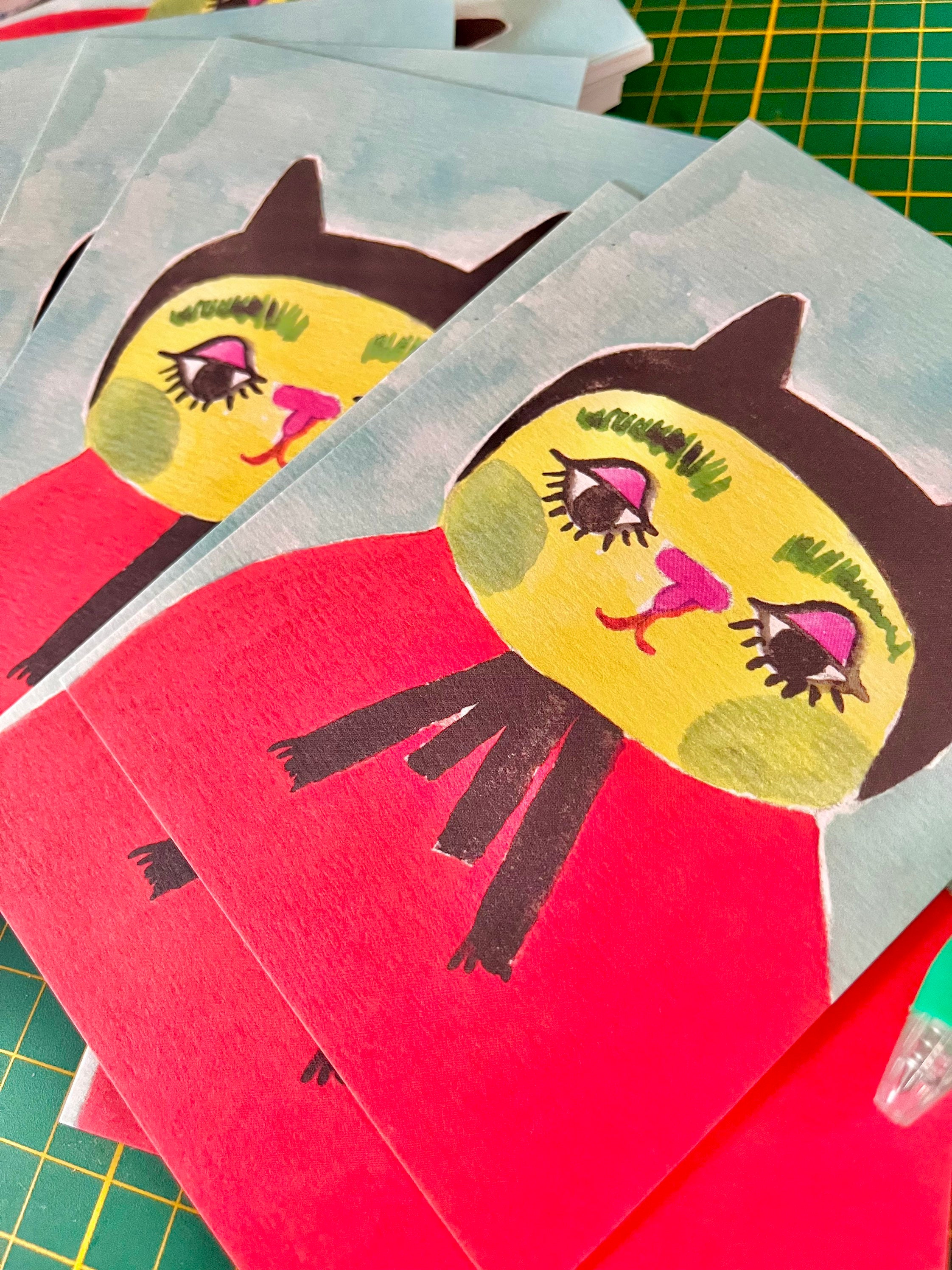 A6 Postcard Cat Watercolor Illustration Collage Postcard Etsy