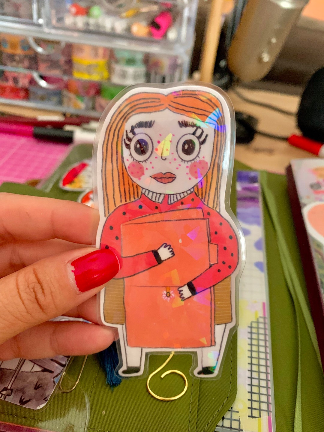 Laminated Holographic Pocketpam Girl Holding Journal Pocket Etsy