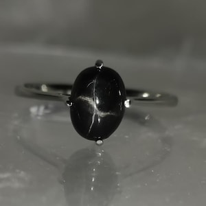 Dainty Natural Black Star Ring/925Sterling Silver/Bridesmaid Gift/Promise Ring/Valentine Day/Christmas Gift/Birthday Gift/March Birthstone