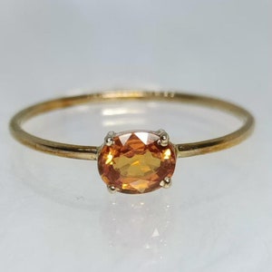 Anillo de oro amarillo macizo de 14 k/Anillo de zafiro naranja de calidad AAA/Anillo de compromiso/boda/Anillo minimalista para ella/Piedra de nacimiento de septiembre